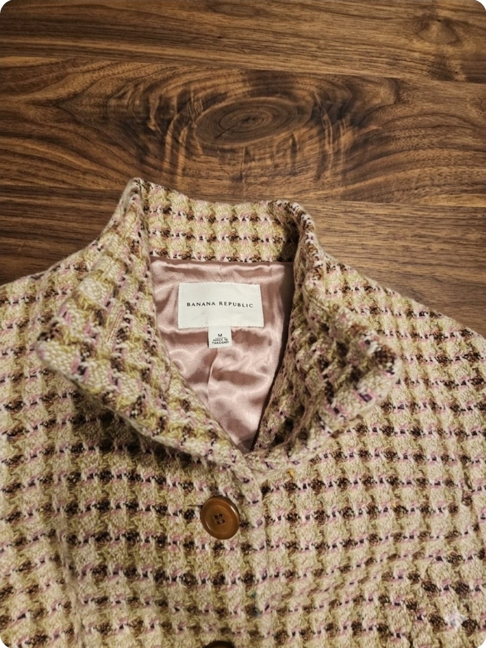 Banana Republic Cream and Brown Houndstooth Belted Peacoat - Picture 2 of 5